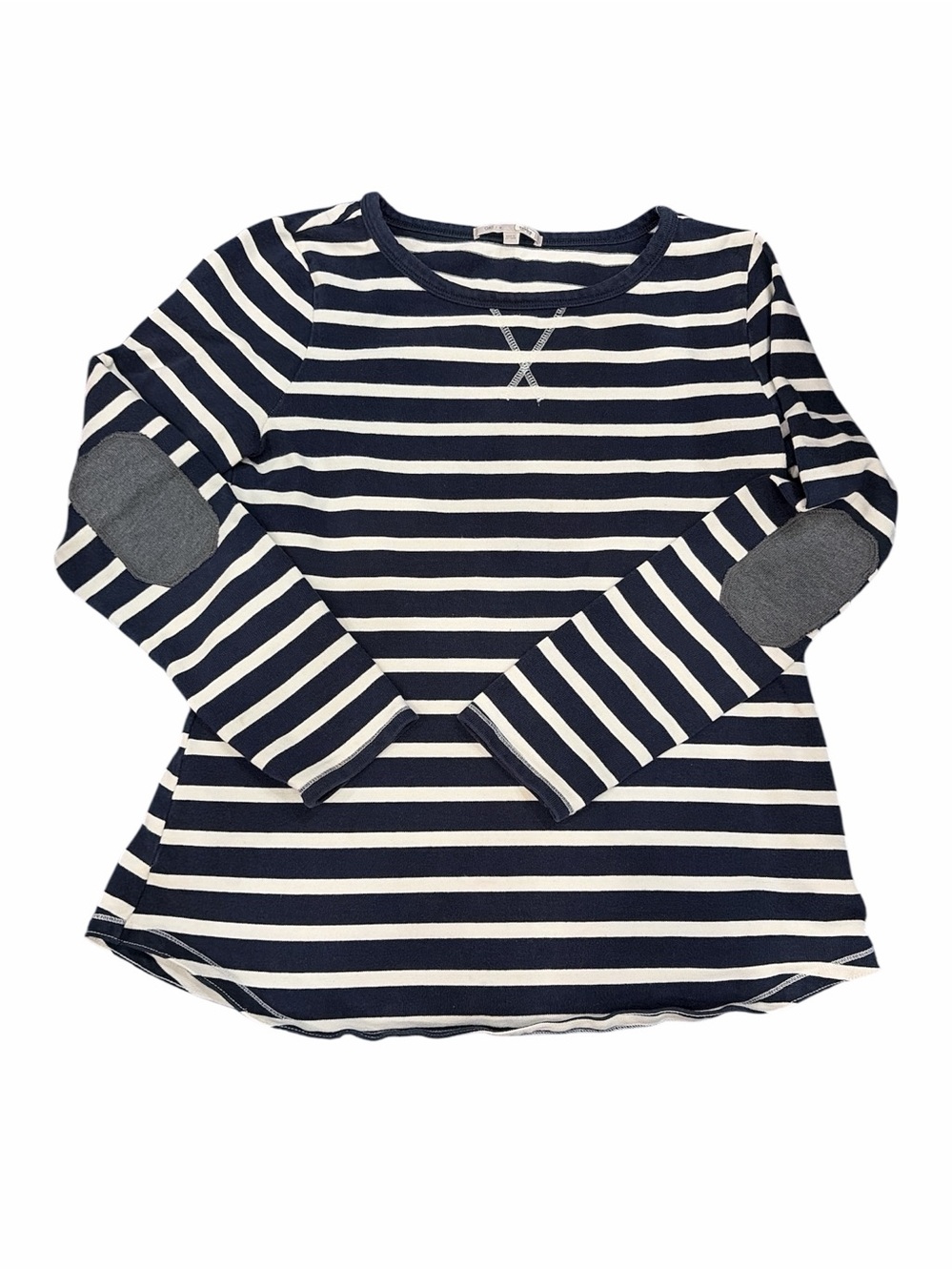 GAP Navy & White Striped Long-Sleeve Tee with Gray Elbow Patches